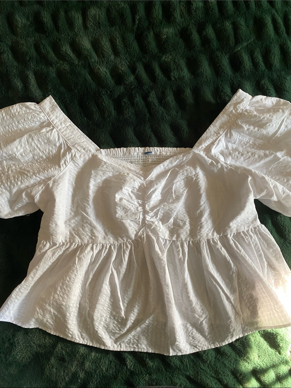 Old Navy White Square-Neck Peplum Top with Puff Sleeves